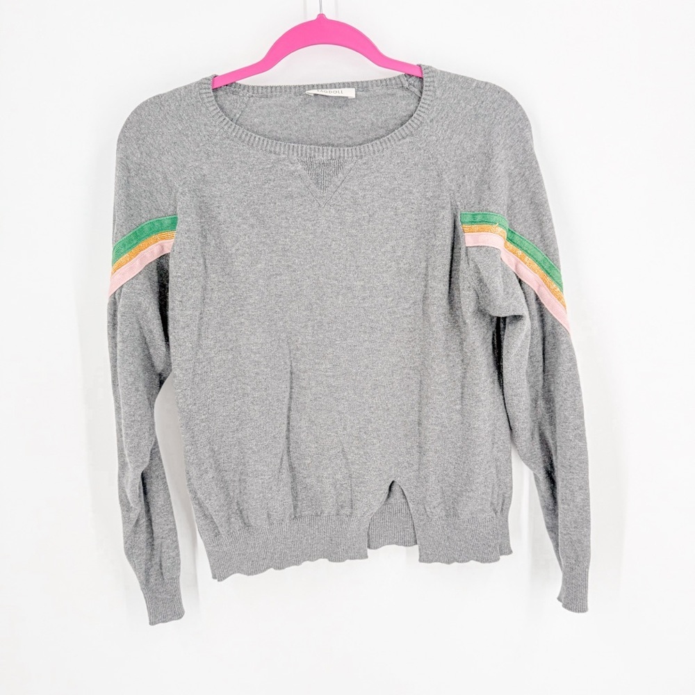 Ragdoll Gray Sweater with Colorful Stripes